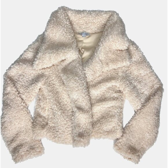 FAVLUX | Fluffy Ivory Sherpa Open Angled Teddy Jacket w/ Pockets Large - Picture 1 of 5